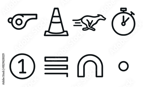 Sports icons collection: whistle, cone, stopwatch, track, and field symbols