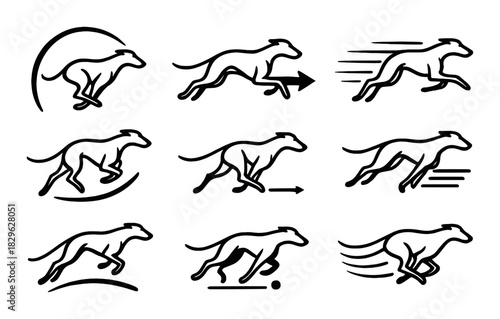 Dynamic greyhound silhouettes in motion
