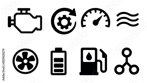 Car dashboard warning lights and indicators set
