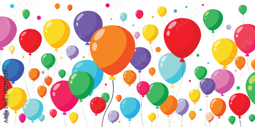 Vibrant collection of colorful balloons floating against a white background