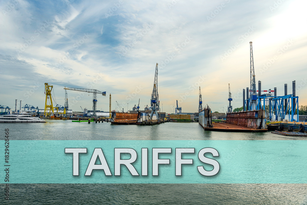 Naklejka premium Tariffs war make some sea ports empty