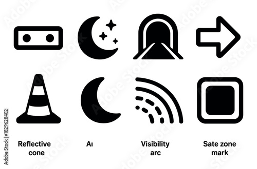 Silhouette traffic and navigation icons in dark gray background