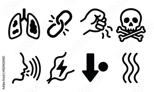 Dangerous substance warning symbols: toxic, corrosive, and flammable hazards
