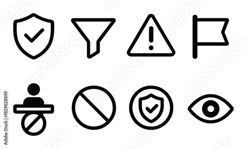 Dark themed security and interface icons on striped background