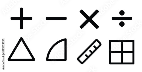 Mathematical symbols and geometric shapes on green background