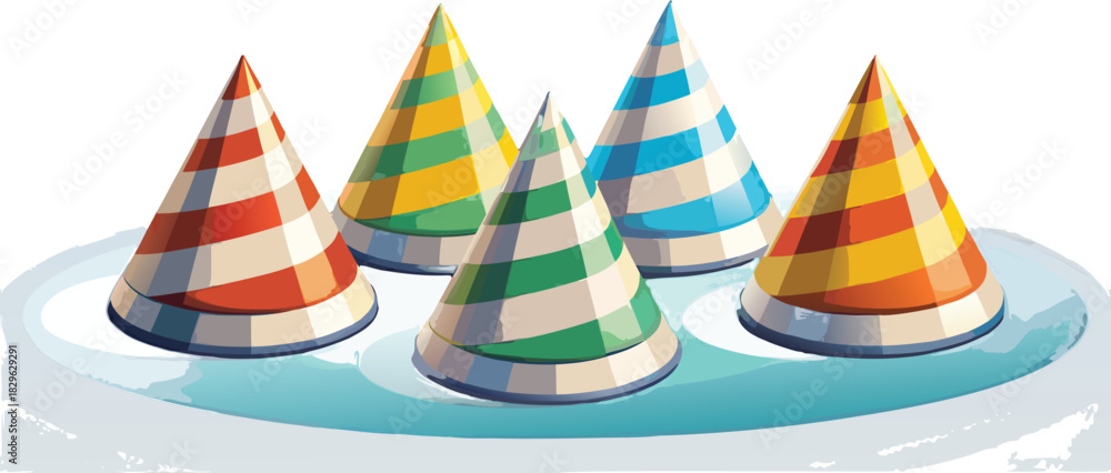 Fototapeta premium Four realistic 3d rendered party hats arranged