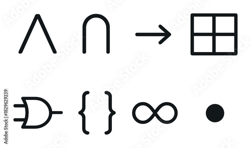 Black monochrome minimalist icons on textured background