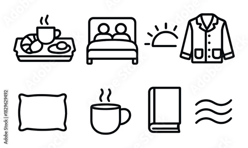 Icon set featuring breakfast, bedtime, and relaxation symbols