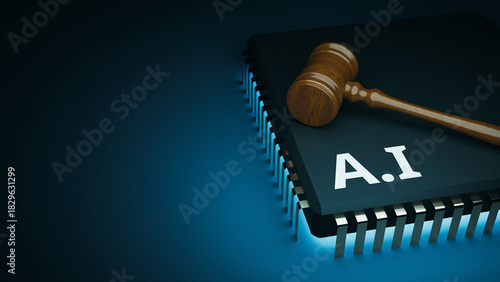 Judge Gavel On AI Chip For Artificial Intelligence Law Copy Space. 3d rendering