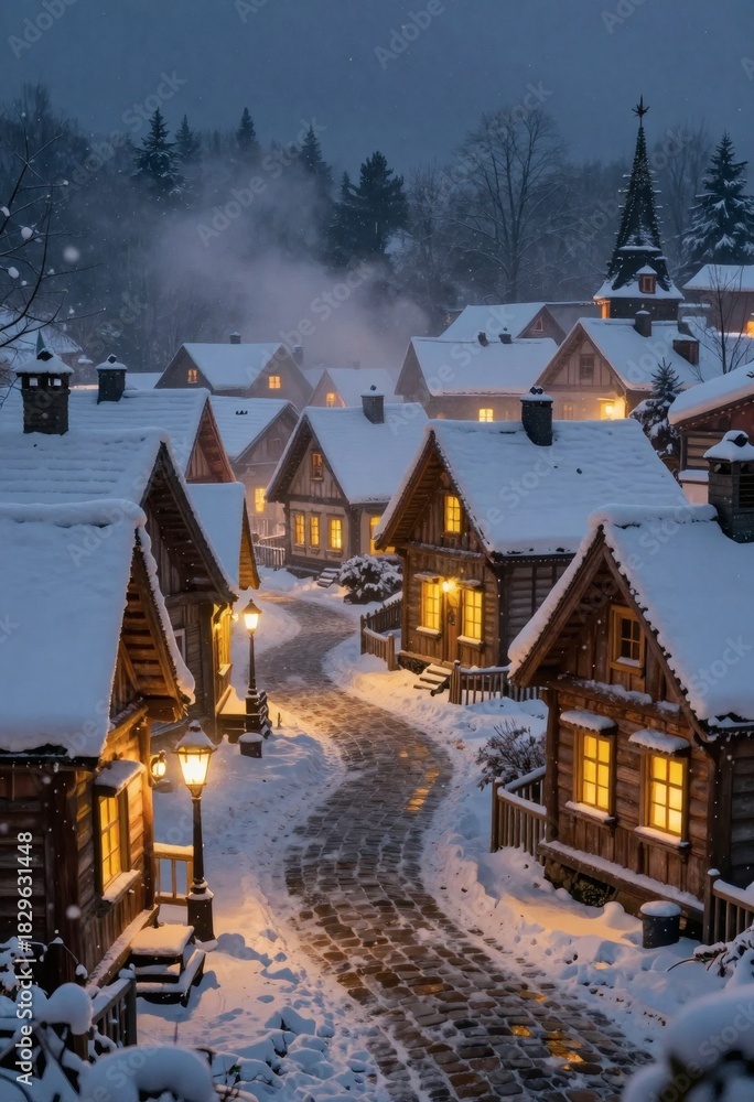 Fototapeta premium Winter landscape with houses