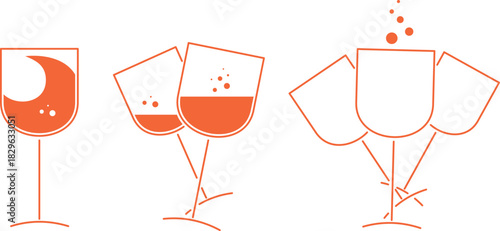 Glasses of champagne and drinks, glass goblets of wine, festive table toasts and fun, New Year's greetings with sparkling champagne