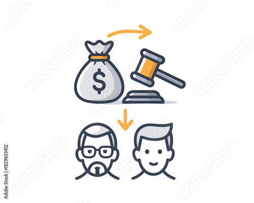 Financial Transaction Icon with Auction Hammer and Person