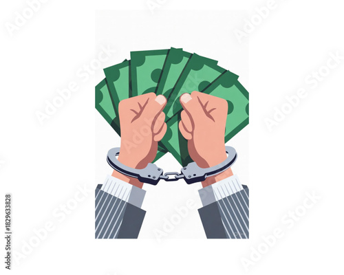 Financial Crime Hands in Cuffs with Money Background