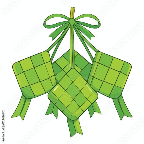 Illustration of three green diamond-shaped rice cakes, tied with a bow.