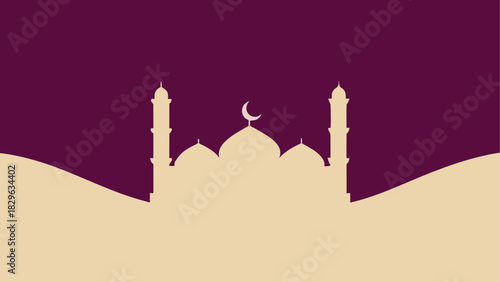 Silhouette of mosque with crescent moon on top domes