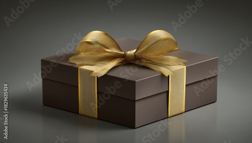 Dark brown gift box with gold ribbon bow