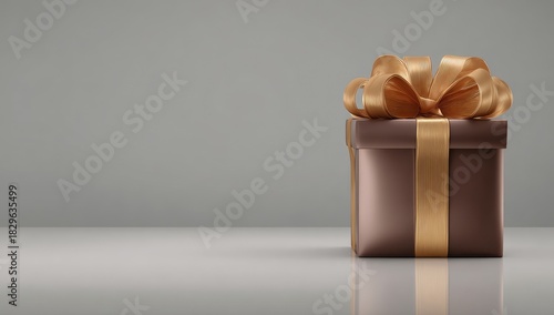 Muted taupe gift box with gold ribbon