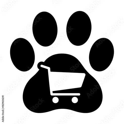 Minimalist black and white vector logo for pet store or e commerce app isolated on white background
