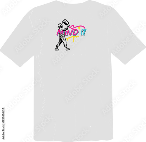 Graffiti Artist Character with Spray Can and "Mind It" Text T-Shirt Design