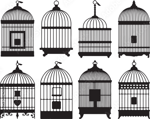 Birdcage Black Silhouette Vector Illustration Set of Decorative Birdcages for Indoor and Outdoor Bird Keeping on Transparent Backdrop