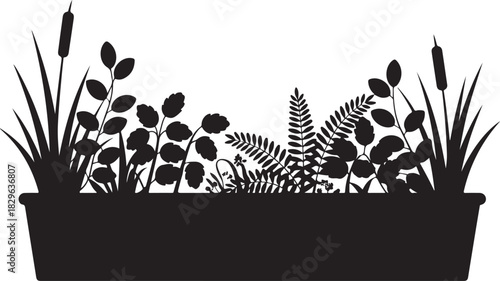 Potted Plant Silhouette For Garden Backyard Decor And Natural Environment Decoration With Leaves And Ferns Collection