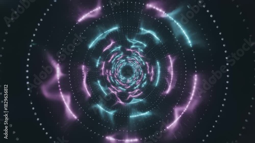 Abstract Glowing Tunneling Flight With Circles and Waves Animation