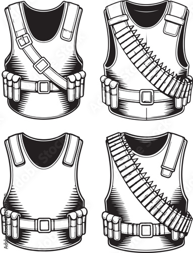 Modern military vest with bulletproof and tactical body armor for army and police uniform and security in safety combat apparel uniform style