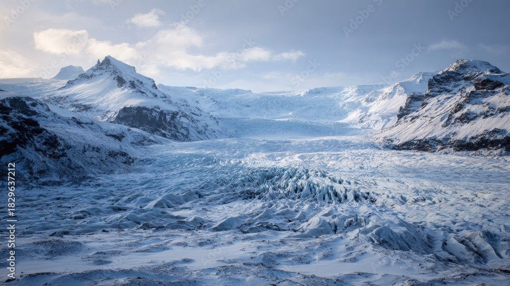 Obraz premium Vast Snow-Covered Glacier Landscape with Majestic Peaks