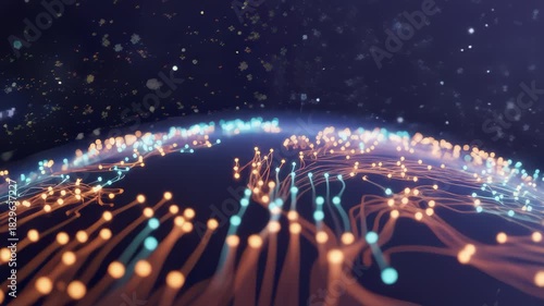 Digital Earth Nodes Transmitting Data in Futuristic Rendered Environment