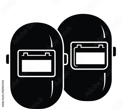 Black welding masks symbolizing industrial safety and professional craftsmanship icon