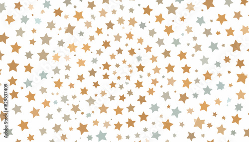 A white background is covered with scattered, golden star shapes of varying sizes.