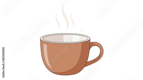 A simple illustration of a brown ceramic cup with steam rising from it, suggesting a hot drink like coffee or tea.