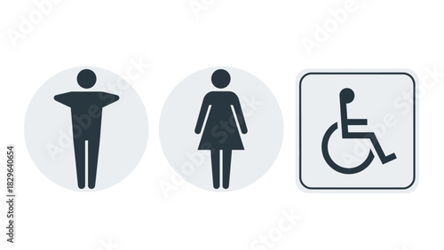 Icons for restrooms including male, female, and handicap accessible facilities.