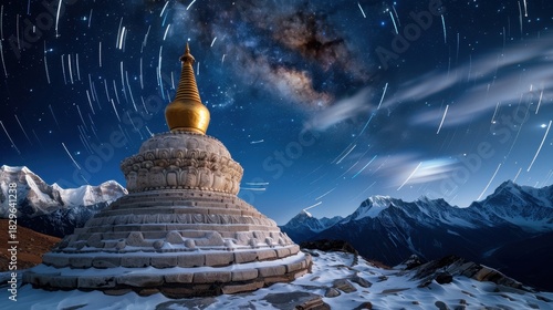 Wallpaper Mural Serene Buddhist Stupa Under Starry Sky with Milky Way and Mountain Landscape Torontodigital.ca
