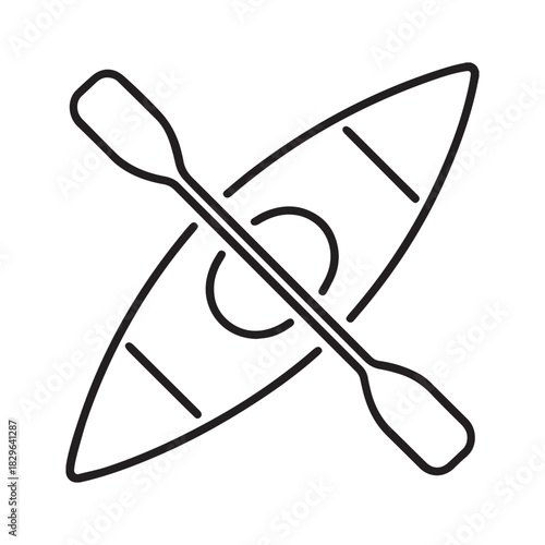 Iconic kayak and paddle symbol representing adventure and water sports in a clean line art style