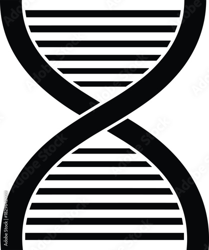 Bold DNA double helix icon, genetic science symbol illustration, biotechnology molecular structure graphic, medical research genome concept, black and white DNA design for scientific projects