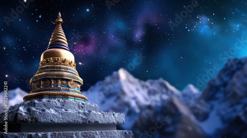 Wallpaper Mural Majestic Stupa Against a Starry Night Sky with Snow-Capped Mountains in the Background Torontodigital.ca