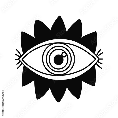 Evil Eye sign or amulet in simple, modern design. Spiritual, protective vector icon for fashion, mystic, and decorative design themes. Alchemical hand drawn Evil Eye, isolated on white background.