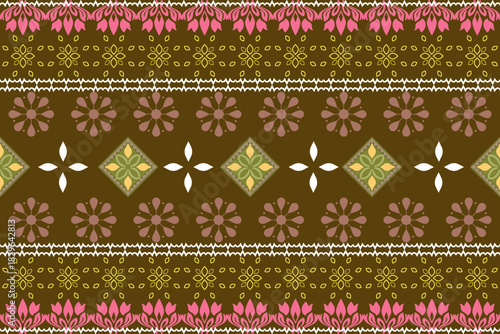 Geometric, ethnic oriental ikat seamless pattern treditional Design for background, carpet wallpaper, clothing, wrapping, batik, fabric, Vector illustration, embroidery style.  

