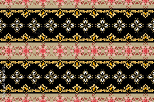 Geometric, ethnic oriental ikat seamless pattern treditional Design for background, carpet wallpaper, clothing, wrapping, batik, fabric, Vector illustration, embroidery style.  

