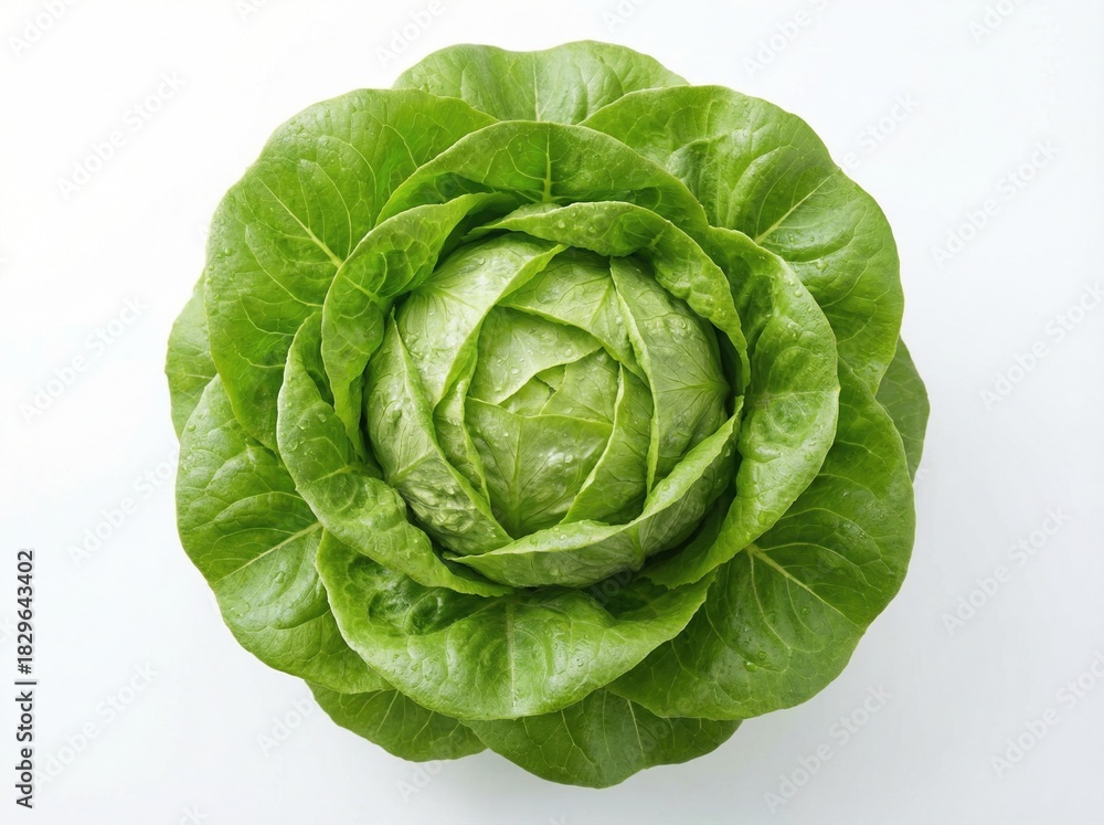 Obraz premium Whole Lettuce with Water Droplets on White Background