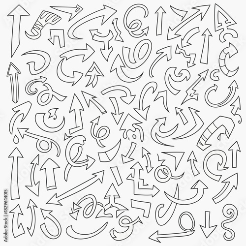 Collection of various arrow symbols and icons in black and white