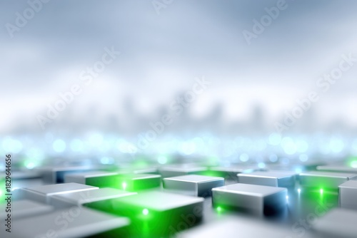 Cyber City Abstract: An artistic representation of a futuristic city rendered through a network of illuminated cuboids, exuding a sense of technological advancement and urban sophistication.