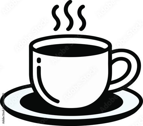 Cup of coffee on a saucer in outline style, perfect for a refreshing break