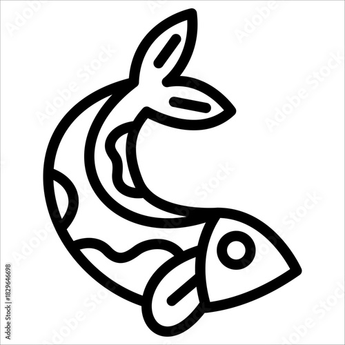 a Chinese classic koi fish icon with black single line style for design element or coloring book element