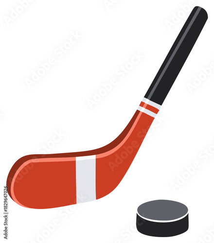 Hockey stick and puck illustration with a modern, flat design
