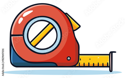 Red Measuring Tape Cartoon Illustration, Carpentry and Home Improvement Equipment for Measuring Dimensions