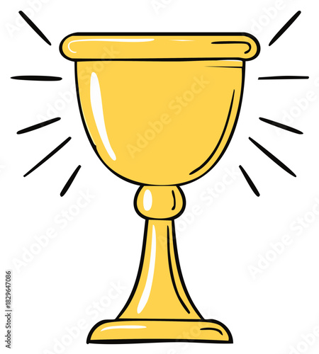 Hand Drawn Cartoon Golden Chalice with Shine Effect Symbolizing Victory and Achievement