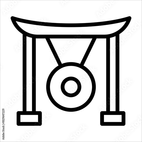a Chinese classic gong icon with black single line style for design element or coloring book element