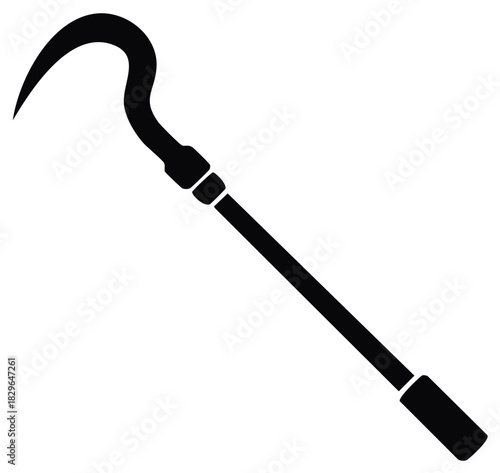 Simple Black Silhouette Icon of a Scythe Harvesting Tool